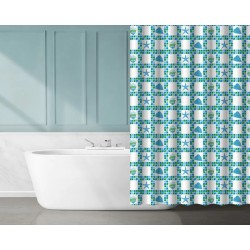 Kúpeľňový záves plast KD02100272 - biela, modrá a zelená