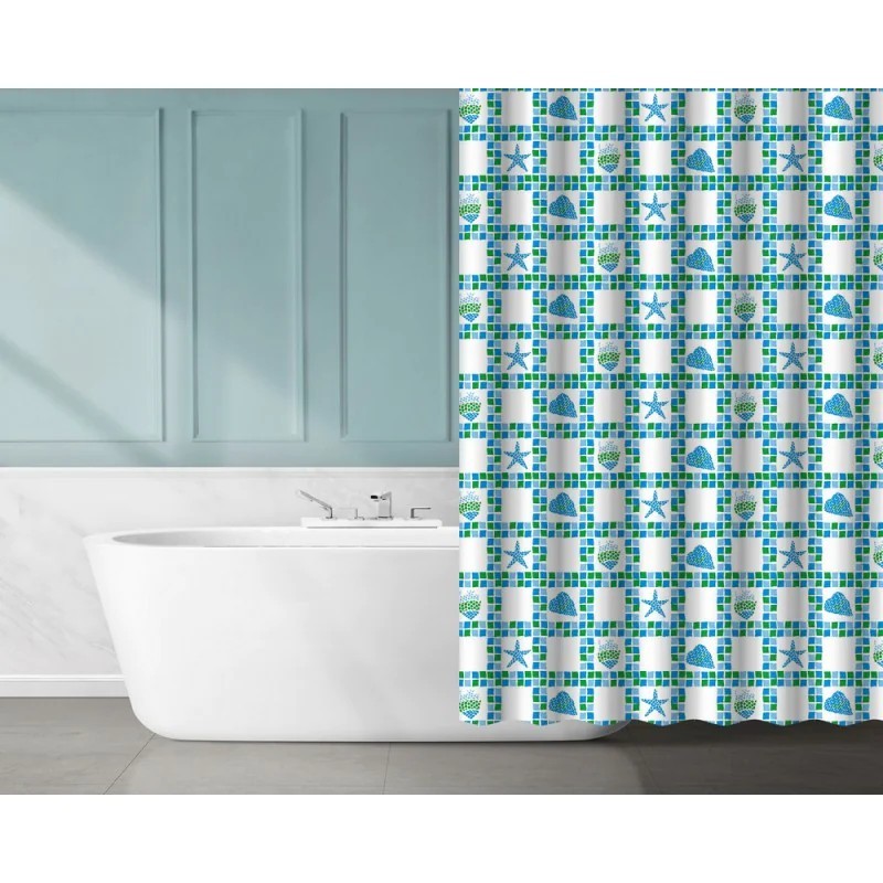 Kúpeľňový záves plast KD02100272 - biela, modrá a zelená