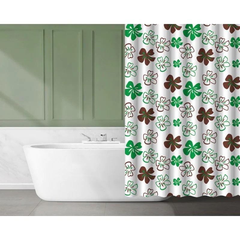 Kúpeľňový záves plast KD02100819 - biela, zelená a hnedá