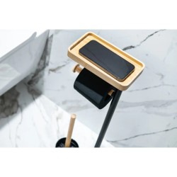 WC kefa + držiak papiera, kov (čierna farba), bambus