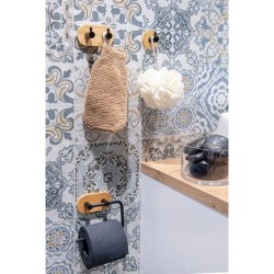 Držiak toaletného papiera na nalepenie 3M, kov (čierna farba), bambus