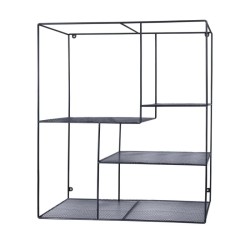 Nástenná drôtená polička, 50x60x20 cm, čierna farba