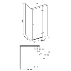 Obdelníkový celoskleněný pantový sprchový kout PIXA GOLD