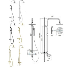 Nástěnný termostatický sprchový a vanový set VEO zlatá broušená